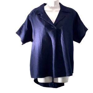 Soft Surroundings Navy Blue Pure Linen Blouse. M